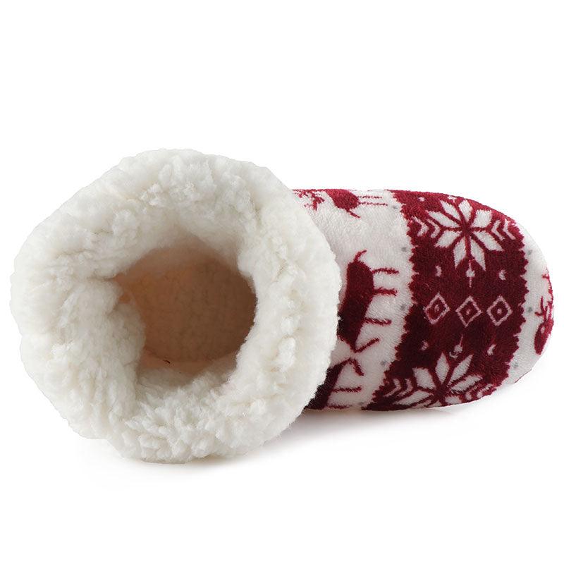 Stevvex women's red Nordic snowflake plush slippers with white fur lining on Tampa Home & Garden Store