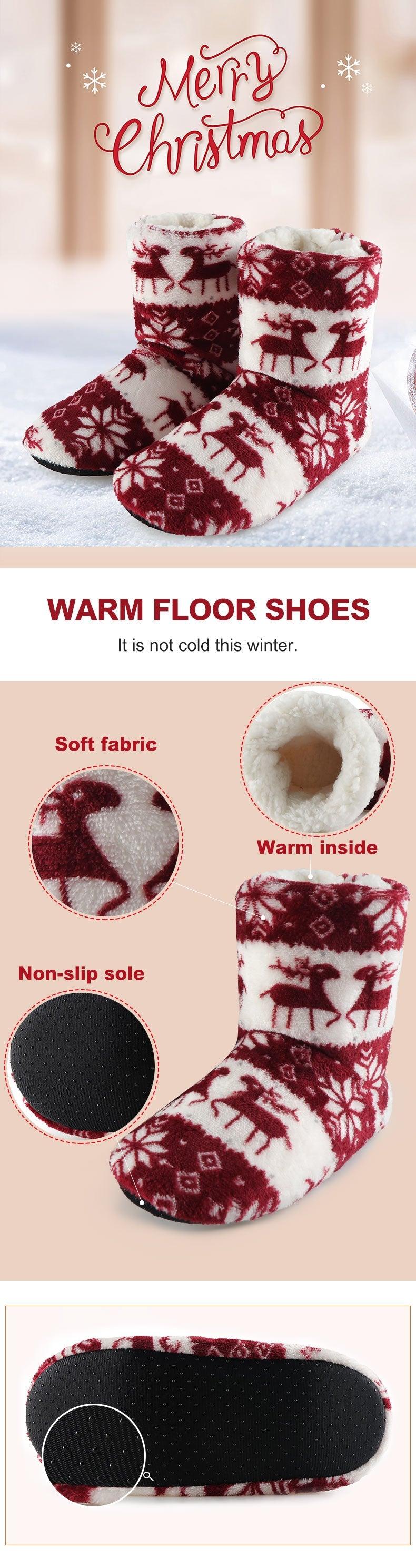 Slippers Stevvex Womens warm fleece elk-pattern plush interior non-slip sole indoor wear on Tampa Home & Garden Store