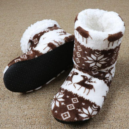 Stevvex women's plush slippers white brown knit reindeer faux fur pair on Tampa Home & Garden Store