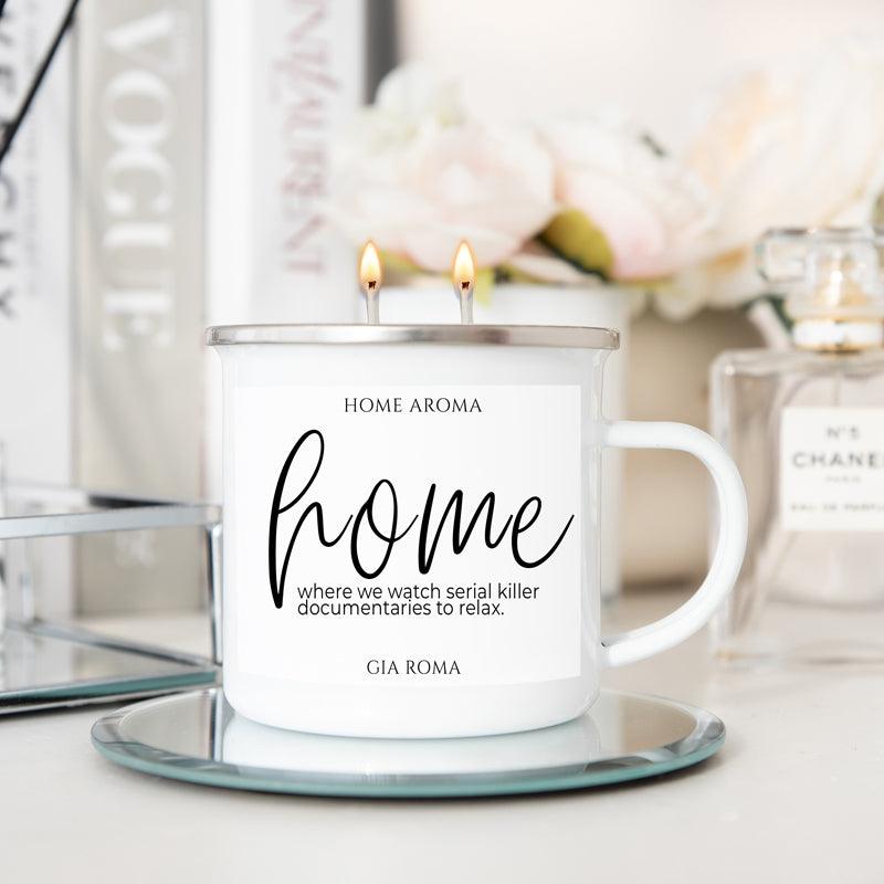 16oz candle mug Gia Roma white ceramic with double wicks on saucer on Tampa Home & Garden Store