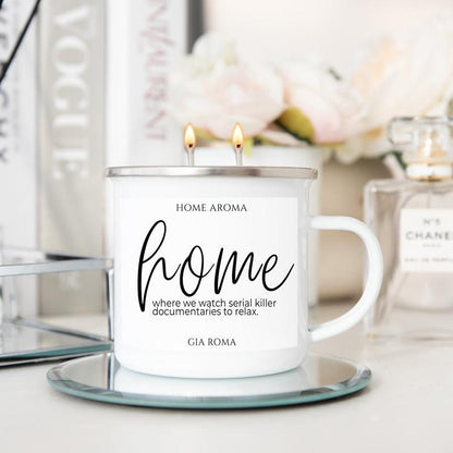 16oz candle mug Gia Roma white ceramic with double wicks on saucer on Tampa Home & Garden Store