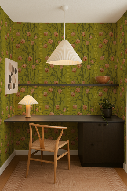 Papier peint Campanas, chartreuse et orange