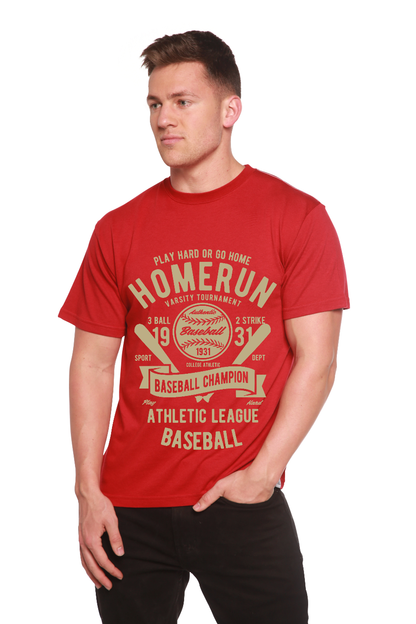 Men's red Homerun Baseball graphic tee by Spun Bamboo, bamboo viscose/organic cotton on Tampa Home & Garden Store