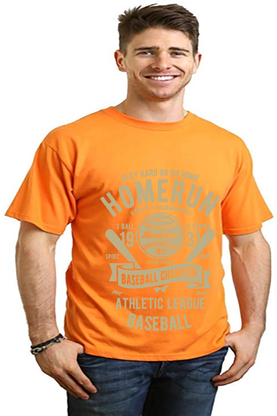 Homerun Baseball men's orange bamboo viscose/organic cotton graphic T-shirt Spun Bamboo on Tampa Home & Garden Store