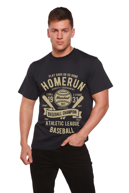 Men's Homerun Baseball graphic T-shirt in navy bamboo viscose/organic cotton short sleeve on Tampa Home & Garden Store