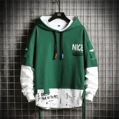 Hooded sweatshirt Stevvex green and white color-block with drawstring hood and graffiti hem on Tampa Home & Garden Store