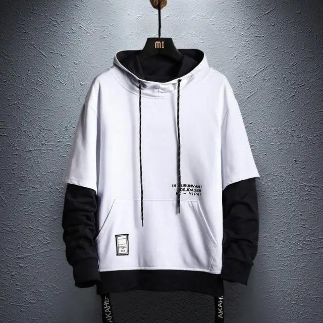 Hoodie Stevvex white and black two-tone with drawstring hood front pocket and logo patch on Tampa Home & Garden Store