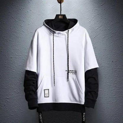 Hoodie Stevvex white and black two-tone with drawstring hood front pocket and logo patch on Tampa Home & Garden Store