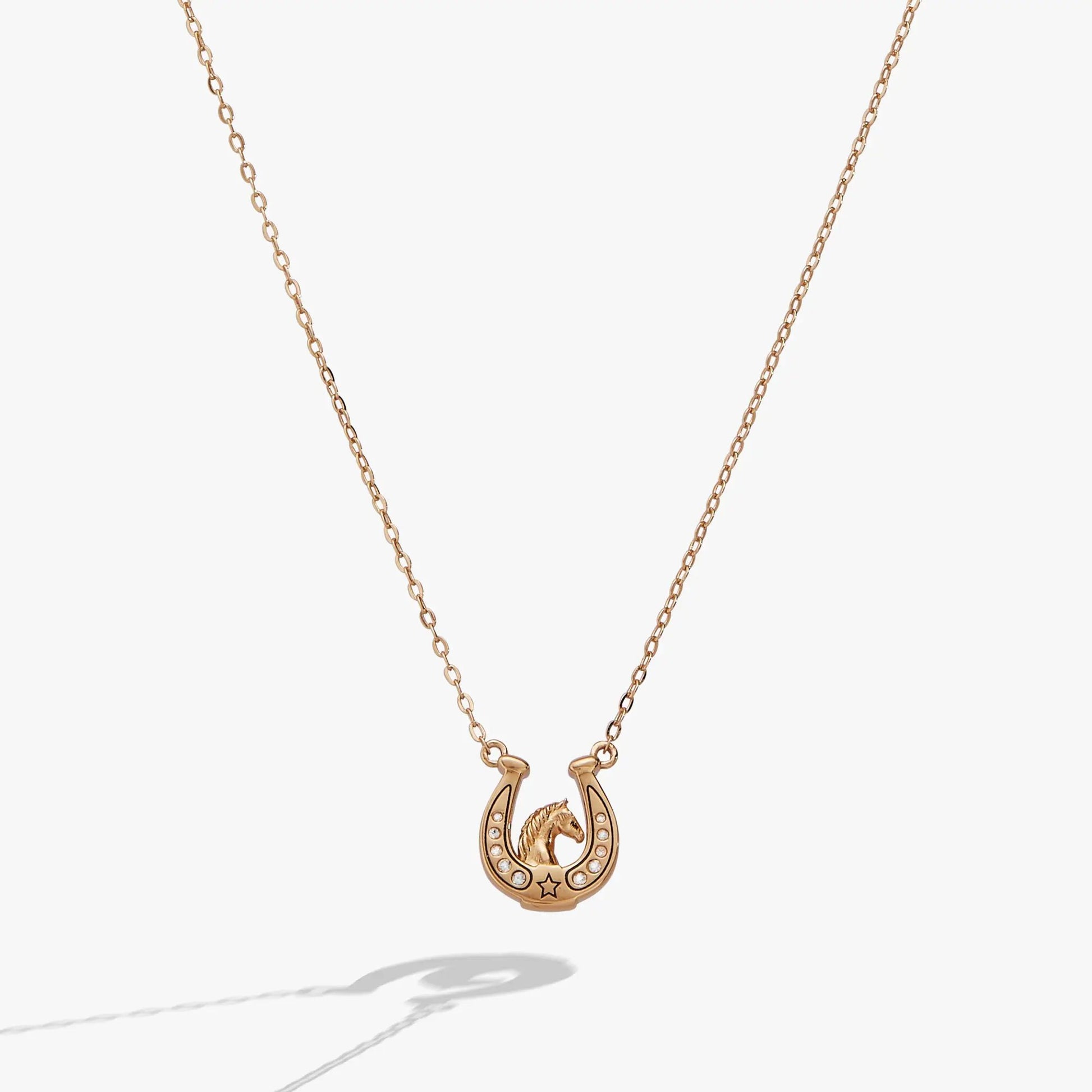 Horse Girl At Heart horseshoe necklace by ALEX AND ANI in rose gold-tone with crystal accents on Tampa Home & Garden Store