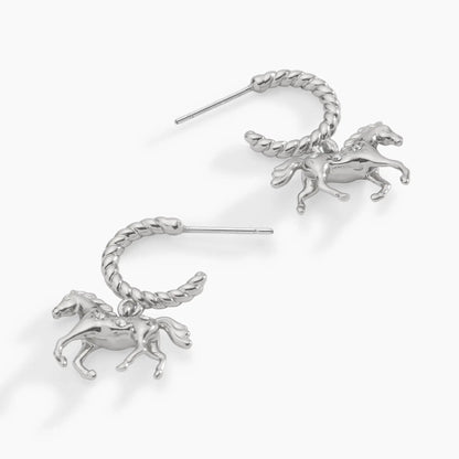 Horse Girl Huggie Hoop Earrings by ALEX AND ANI silver twisted hoop with horse charm on Tampa Home & Garden Store