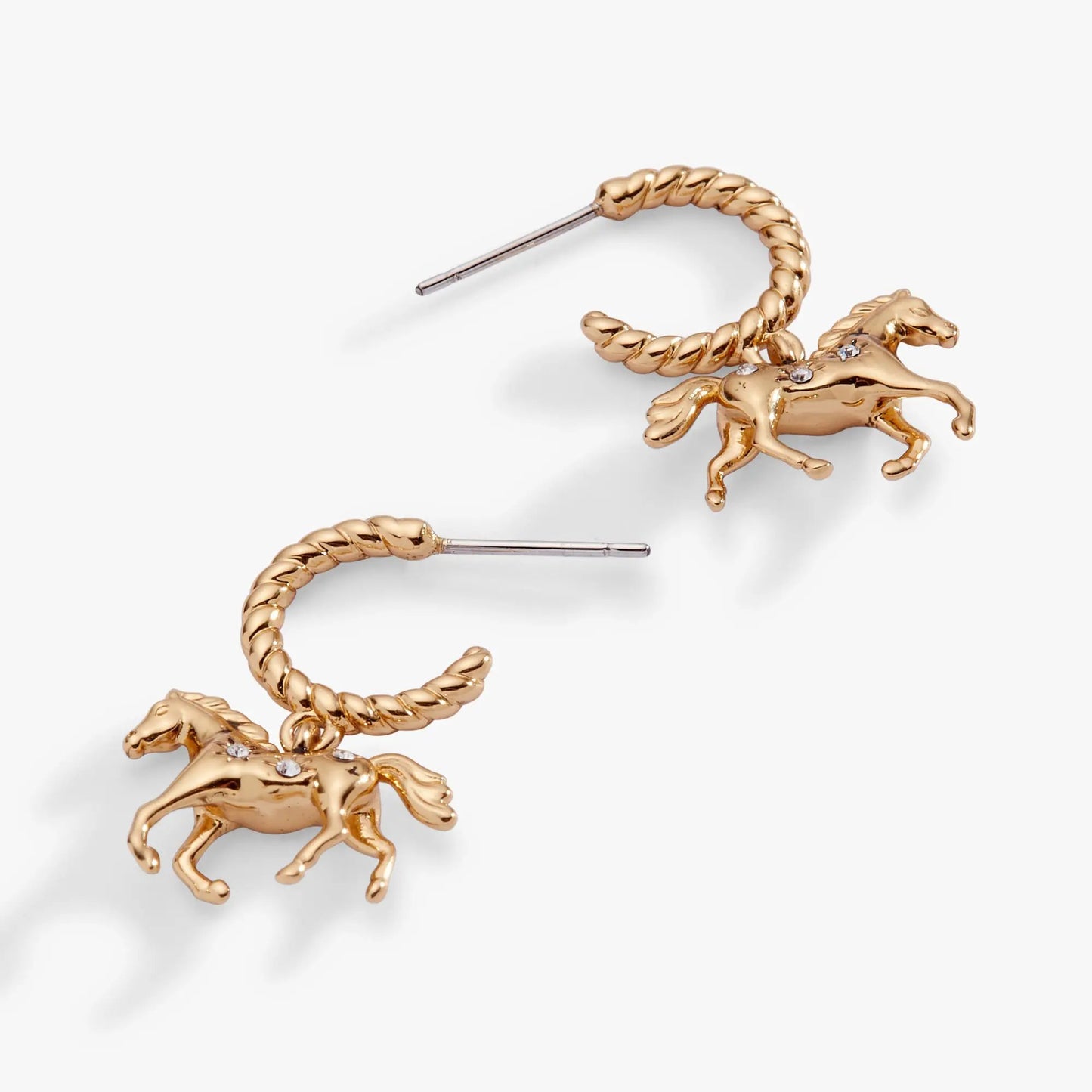 Horse Girl Huggie Hoop Earrings, gold-tone rope hoop with crystal horse charm by Alex and Ani on Tampa Home & Garden Store