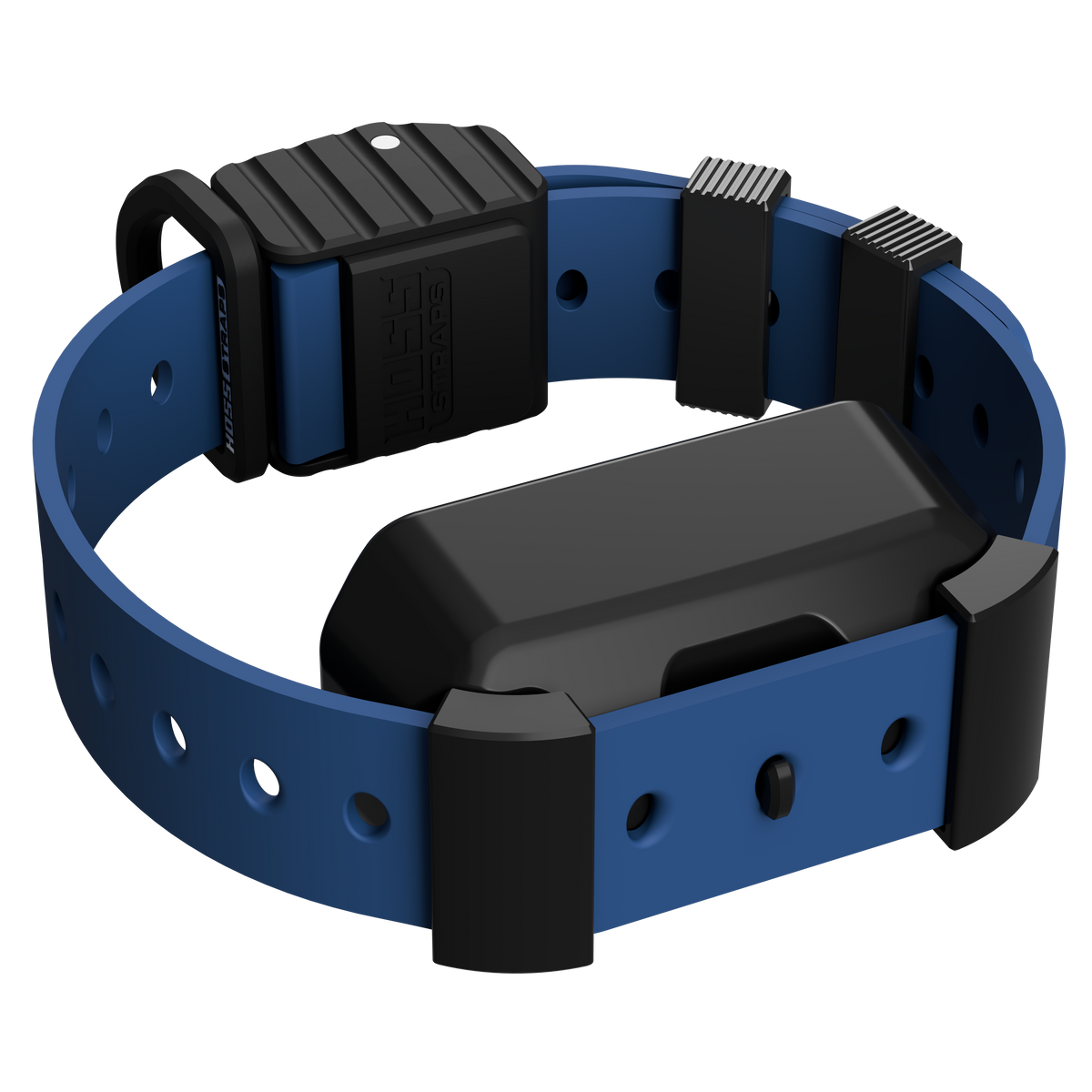 Pro Series Training Collar Setup Hoss Straps on blue hunting dog collar with black module on Tampa Home & Garden Store