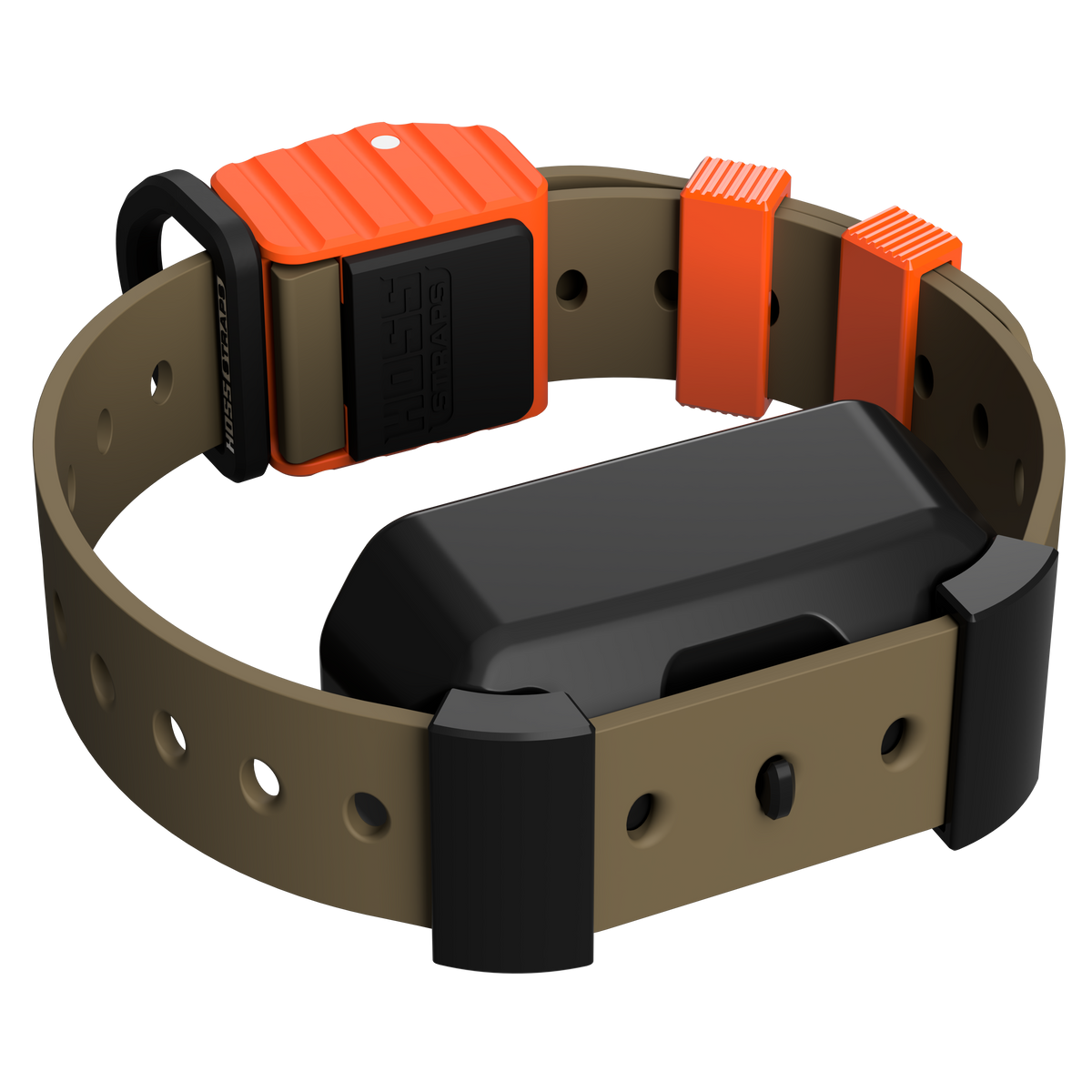 Pro Series Training Collar Setup by Hoss Straps, orange receiver module on brown dog collar on Tampa Home & Garden Store