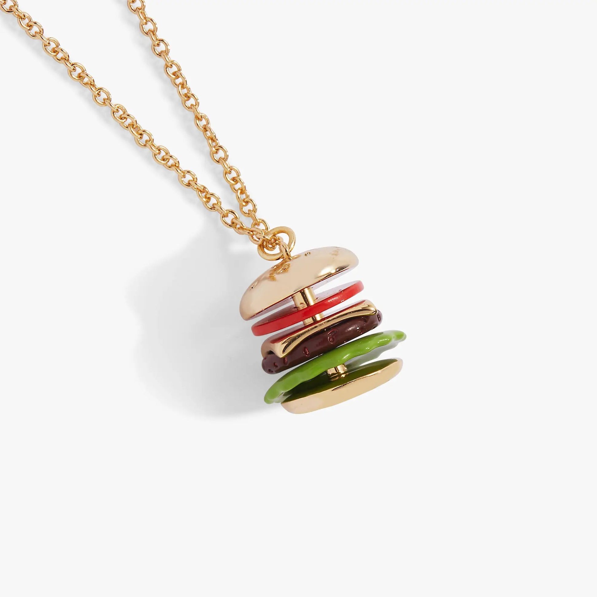 Hamburger pendant necklace by Alex and Ani in gold-tone with colorful enamel buns on Tampa Home & Garden Store