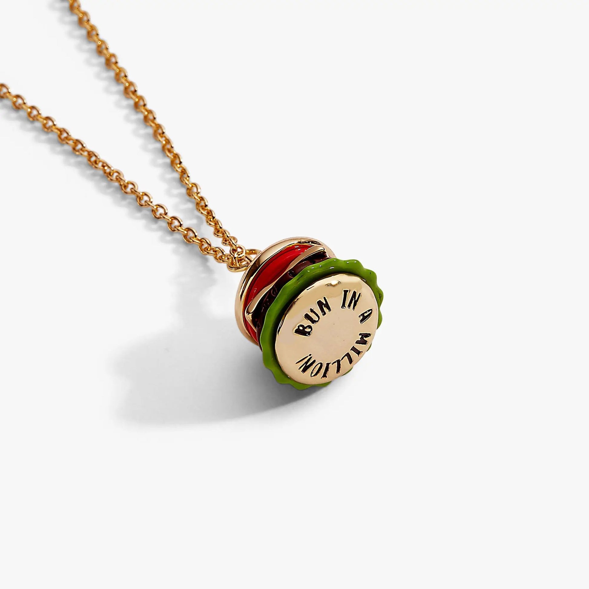 Hamburger pendant necklace by Alex and Ani, gold-tone chain with red, green, and tan enamel on Tampa Home & Garden Store