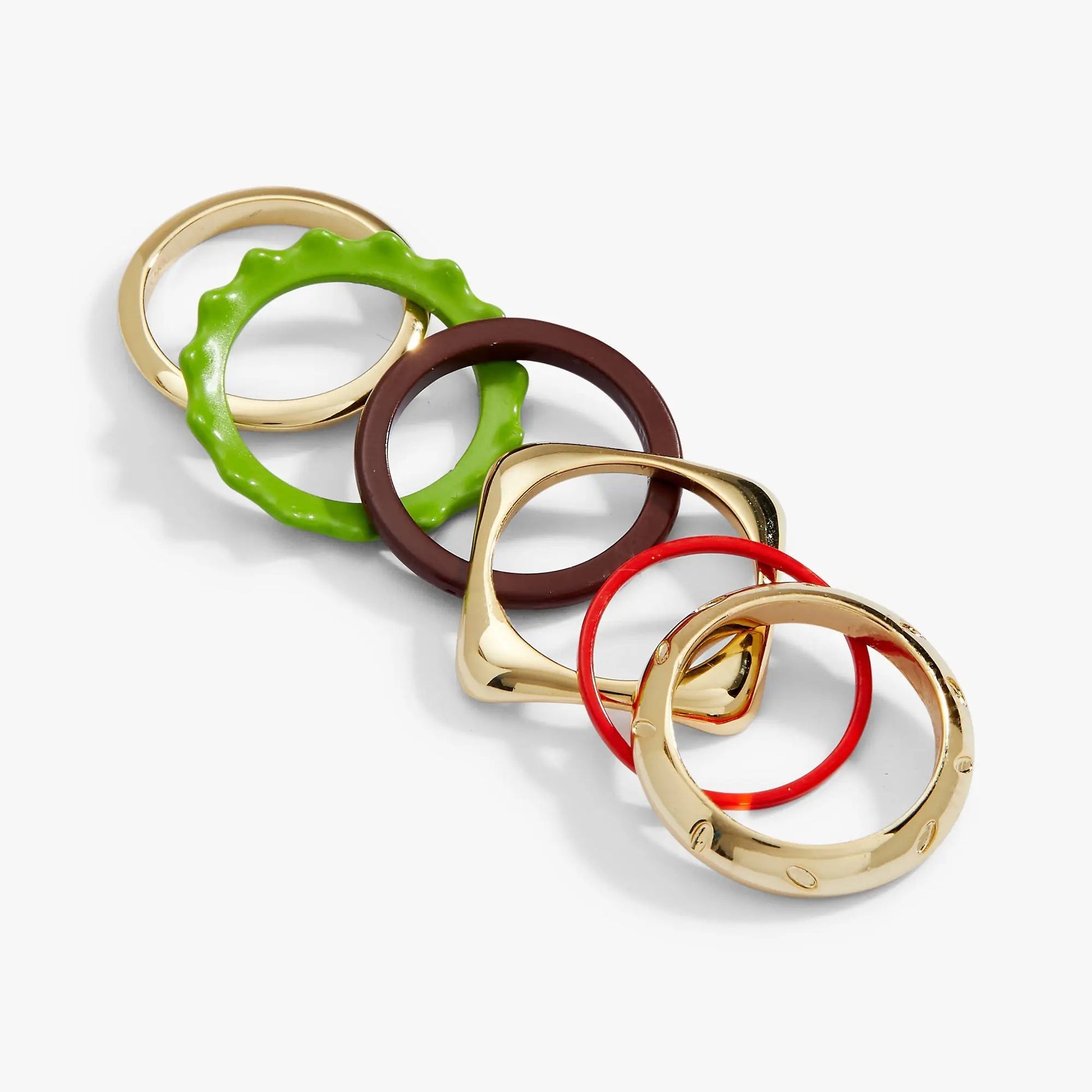 Hot Grill Summer Hamburger Stacking Ring by ALEX AND ANI in gold, green and red tones on Tampa Home & Garden Store