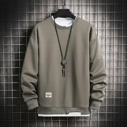 Men's olive gray crewneck sweatshirt by Stevvex with white hem peek on Tampa Home & Garden Store