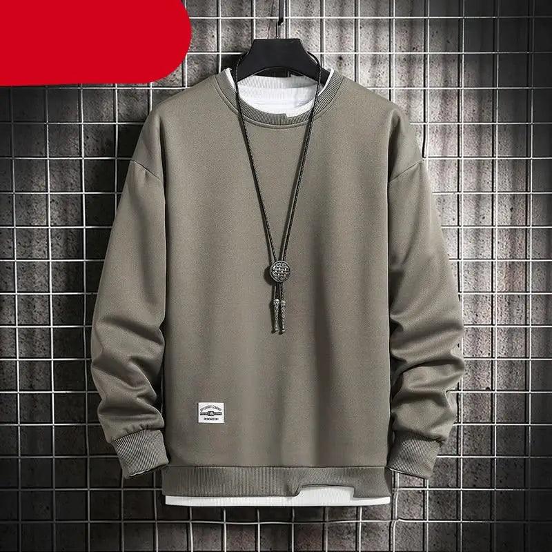 Stevvex men's casual sweatshirt olive gray with ribbed cuffs on Tampa Home & Garden Store