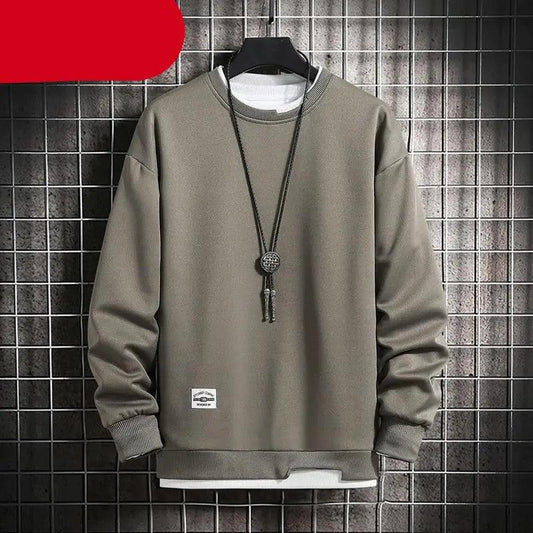 Stevvex men's casual sweatshirt olive gray with ribbed cuffs on Tampa Home & Garden Store