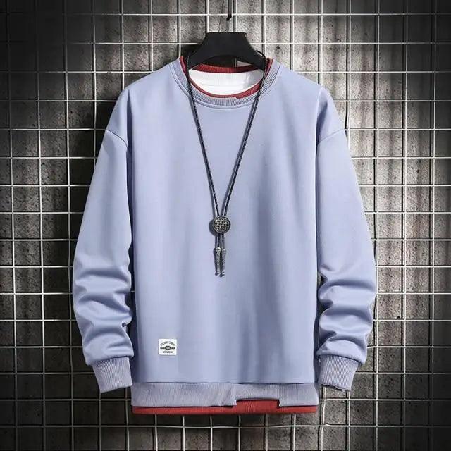 Stevvex men's lavender solid crewneck sweatshirt with ribbed cuffs and small front patch logo on Tampa Home & Garden Store