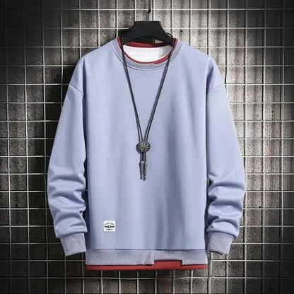 Stevvex men's lavender solid crewneck sweatshirt with ribbed cuffs and small front patch logo on Tampa Home & Garden Store