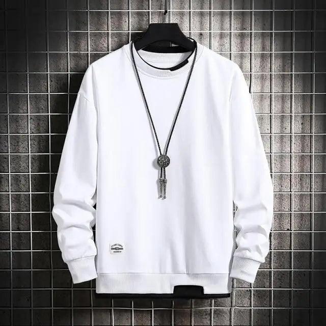 Men's Stevvex white crewneck sweatshirt ST23SW233DER with ribbed cuffs and hem on hanger on Tampa Home & Garden Store