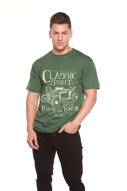 Hot Rod Classic men's bamboo viscose/organic cotton tee green with vintage car print by Spun Bamboo on Tampa Home & Garden Store