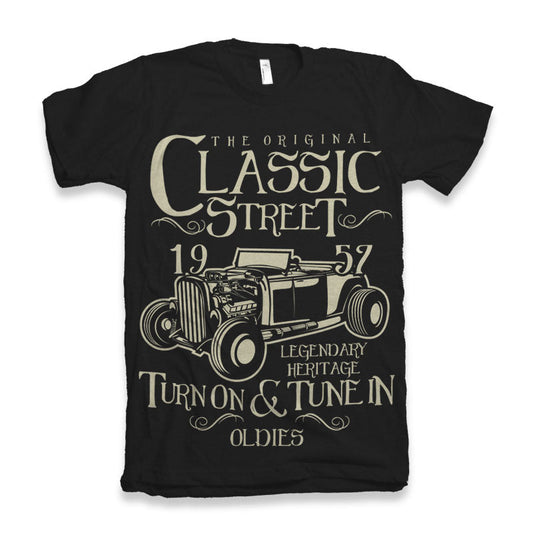 Hot Rod Classic men's tee black with vintage car print bamboo viscose/organic cotton Spun Bamboo on Tampa Home & Garden Store