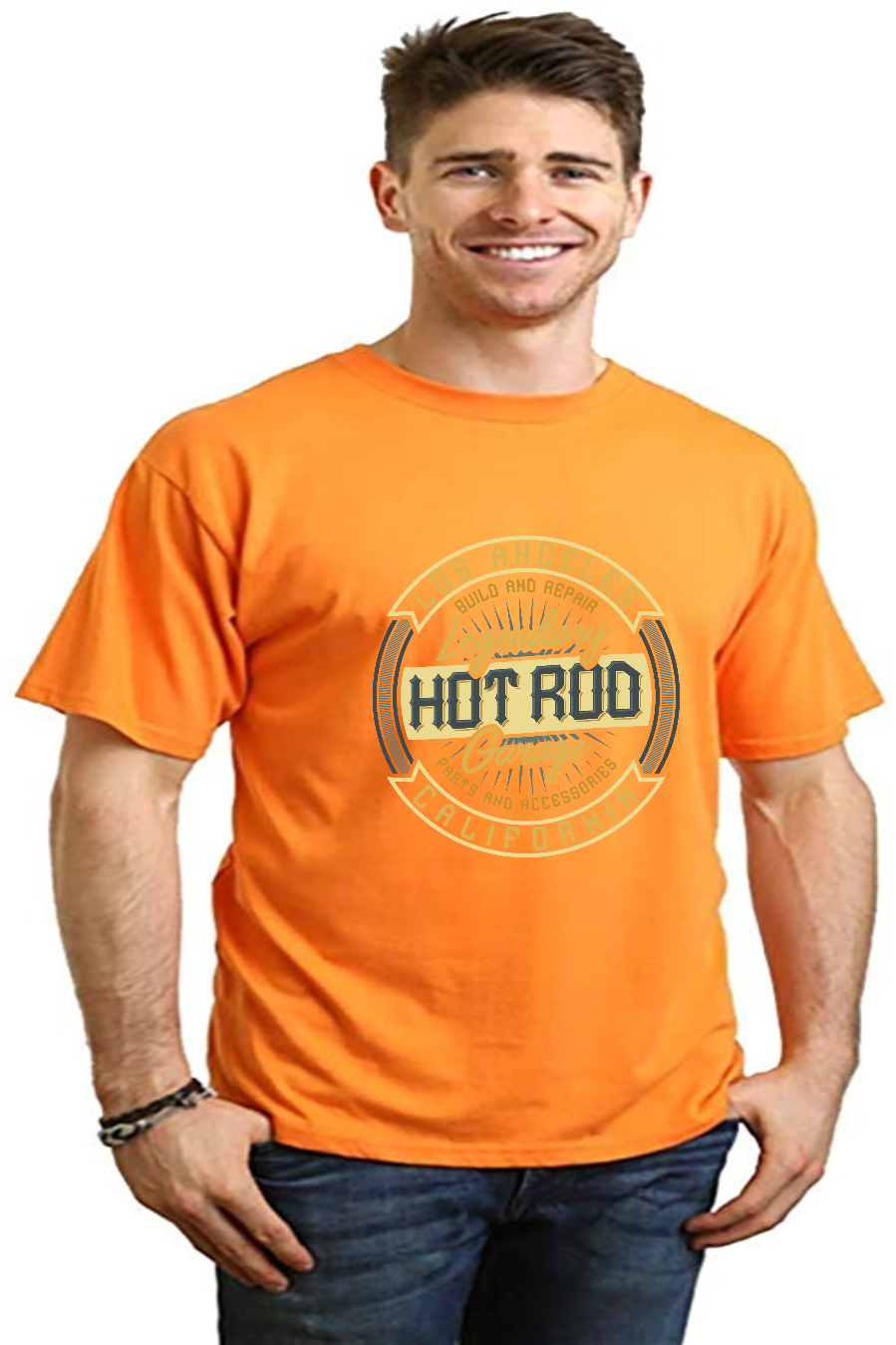 Men's HOT ROO orange bamboo viscose organic cotton graphic tee with HOT ROD print Spun Bamboo on Tampa Home & Garden Store