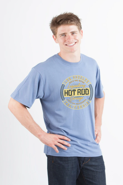 HOT ROO bamboo viscose/organic cotton graphic tee in light blue with retro circular print on Tampa Home & Garden Store