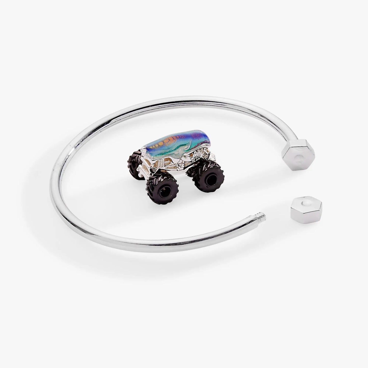 Bracelet: Hot Wheels Mega Wrex monster truck charm, ALEX AND ANI, on a silver Moveable cuff on Tampa Home & Garden Store