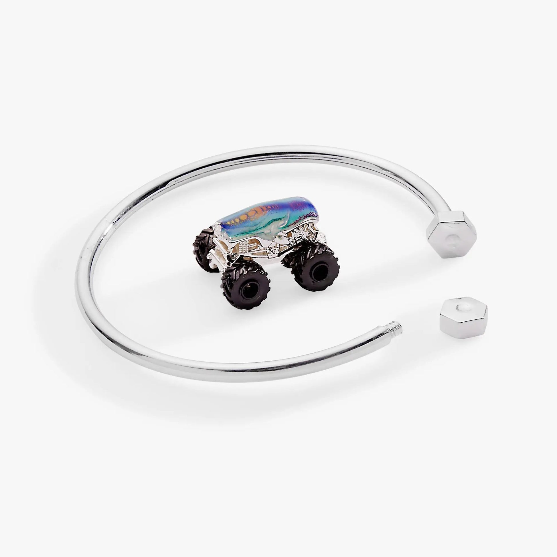 Bracelet: Hot Wheels Mega Wrex monster truck charm, ALEX AND ANI, on a silver Moveable cuff on Tampa Home & Garden Store