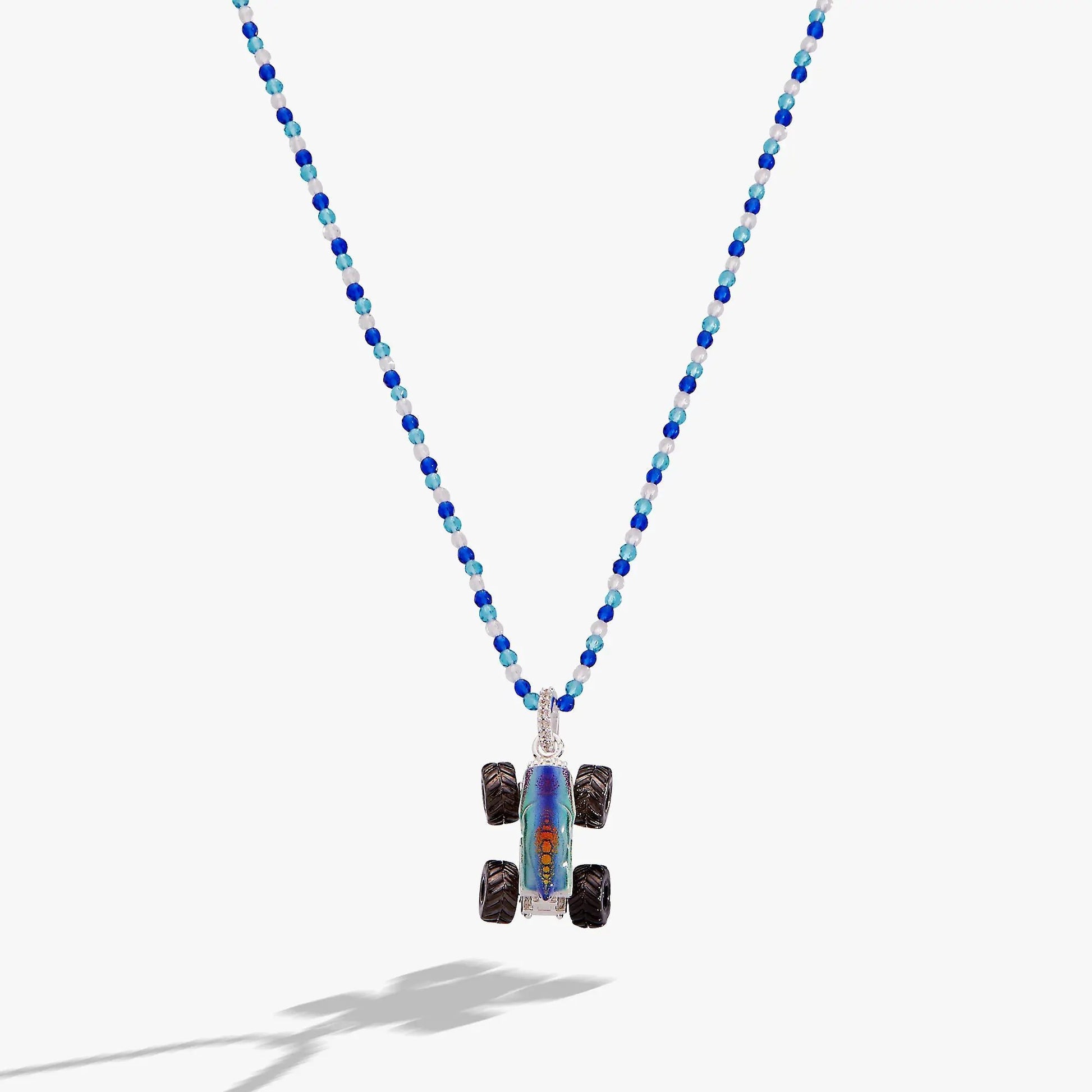 Hot Wheels Mega Wrex Monster Truck Pendant Necklace Alex and Ani, blue beads with truck pendant on Tampa Home & Garden Store