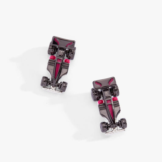 Hot Wheels Racecar stud earrings in dark metallic with pink enamel accents by Alex and Ani on Tampa Home & Garden Store