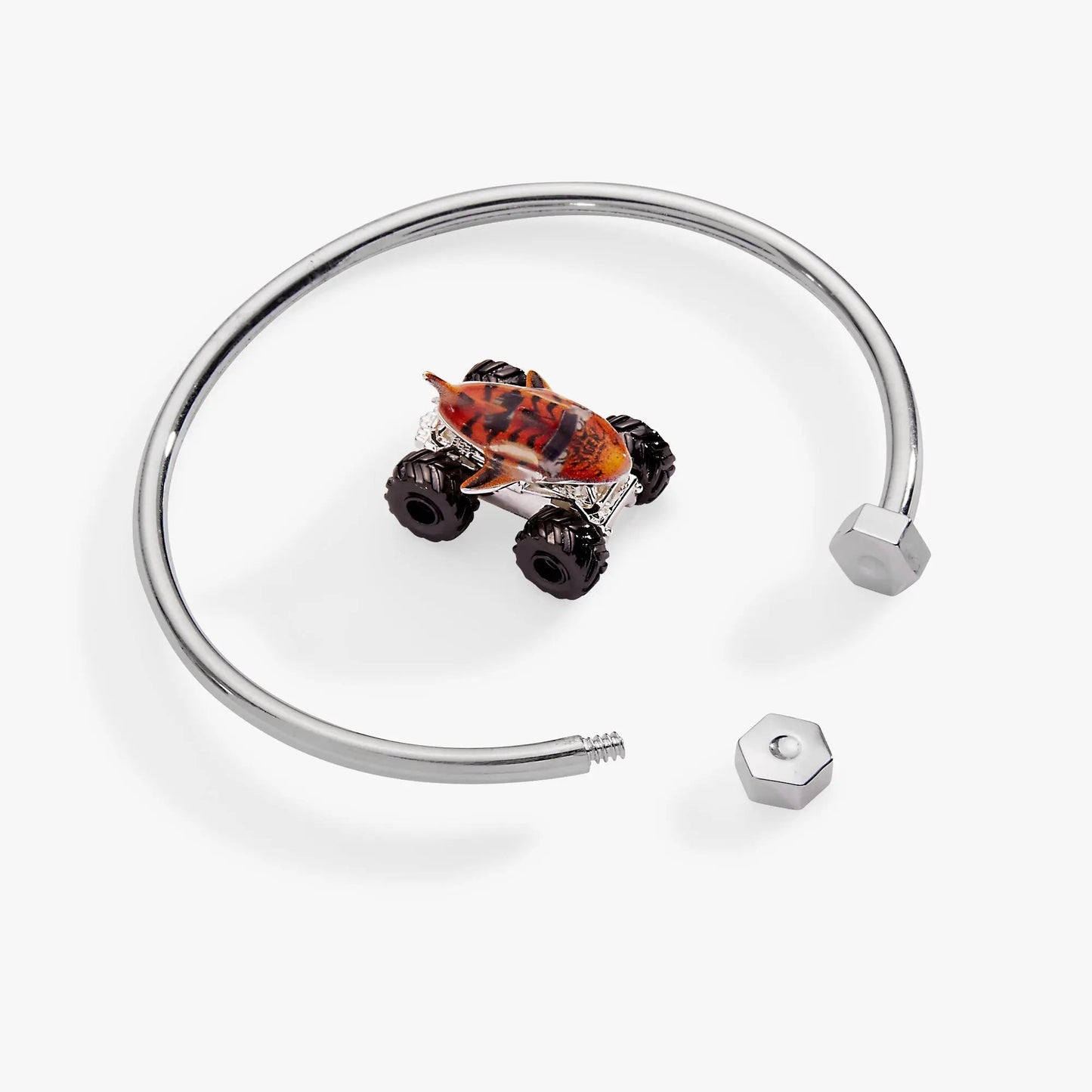 Moveable cuff bracelet featuring Hot Wheels Tiger Shark Monster Truck charm by ALEX AND ANI on Tampa Home & Garden Store