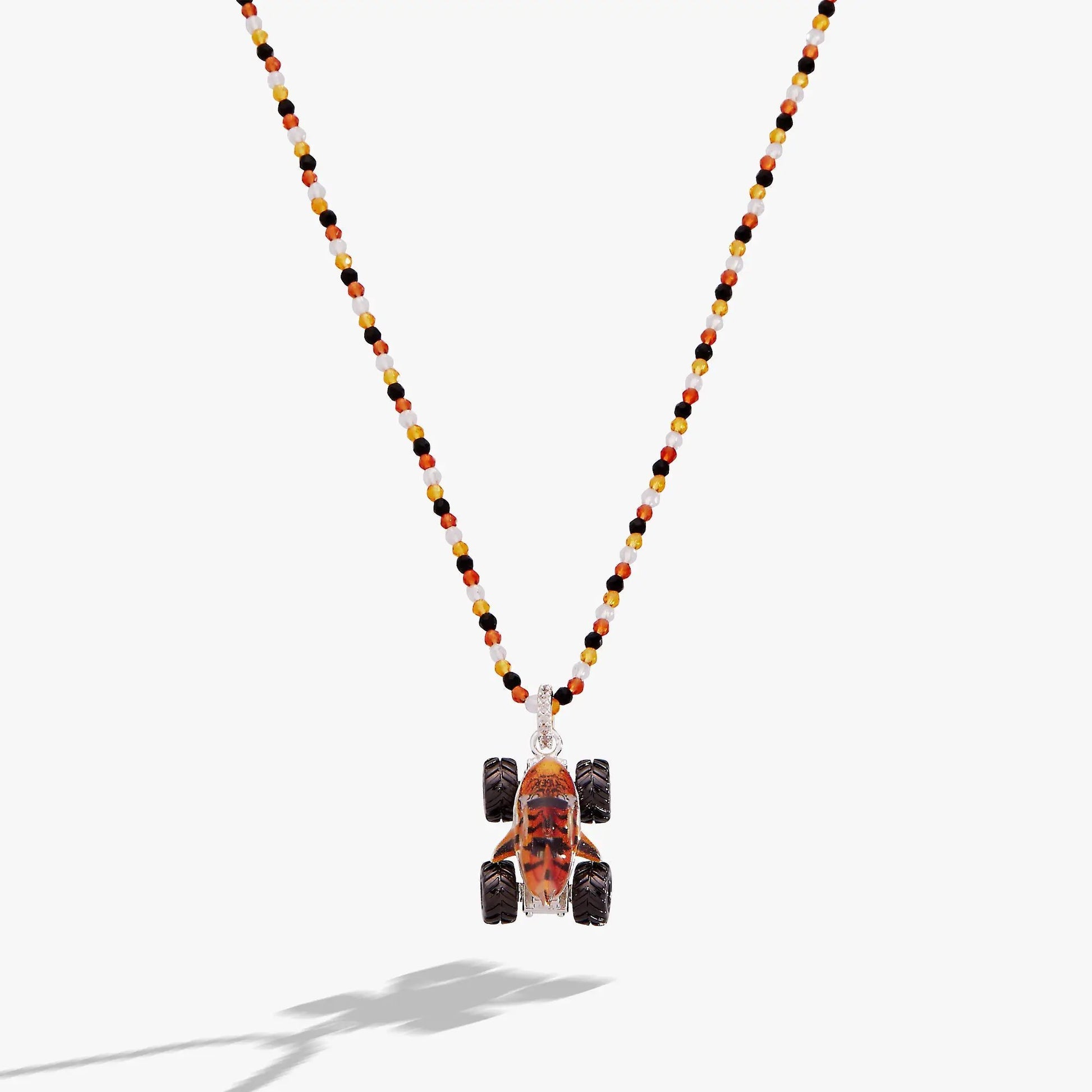 Hot Wheels Monster Truck Tiger Shark pendant necklace with a multicolor bead strand on Tampa Home & Garden Store