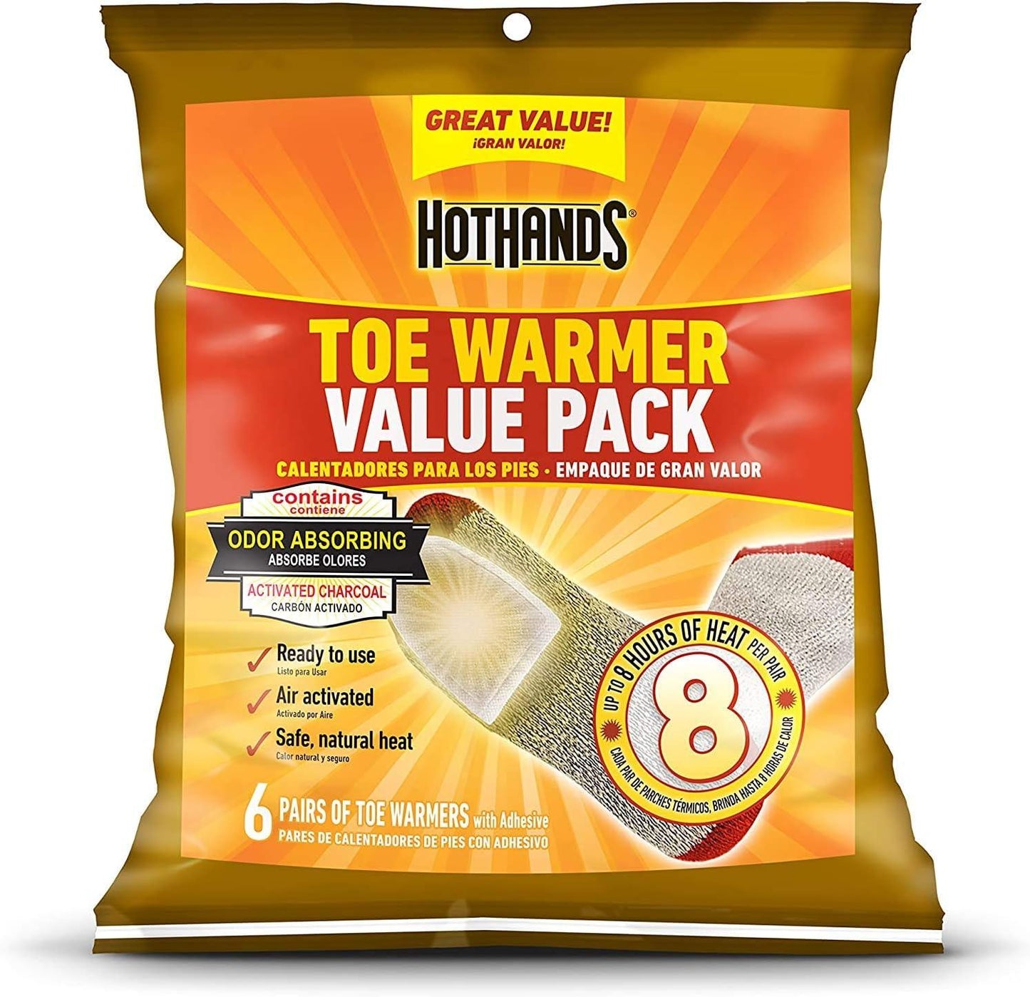 HotHands Toe Warmers - Long Lasting Safe Natural Odorless Air Activated Warmers - Up to 8 Hours of Heat - 6 Pair Bag - Tampa soil911.com