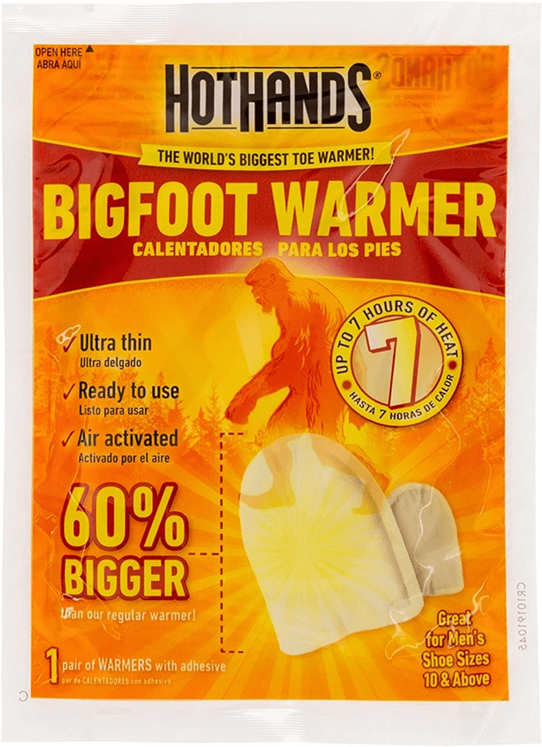 Chauffe-pieds BigFoot de HotHands - Chauffe-pieds activés par l'air, naturels, sans odeur et durables - Jusqu'à 7 heures de chaleur - Lot de 5 paires 