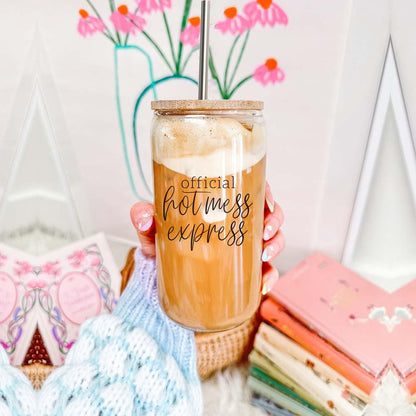 Hot Mess 17oz travel mug Gia Roma with cork lid and metal straw, official hot mess express on Tampa Home & Garden Store