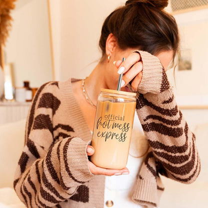 Hot Mess 17oz travel mug beige tumbler with wood lid and stainless straw, hotmess express on Tampa Home & Garden Store