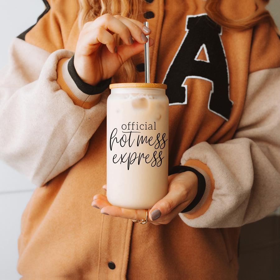 Hot Mess 17oz travel mug Gia Roma cream body with wooden lid and straw on Tampa Home & Garden Store