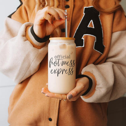 Hot Mess 17oz travel mug Gia Roma cream body with wooden lid and straw on Tampa Home & Garden Store