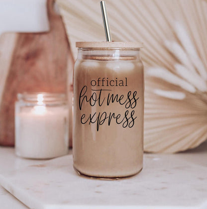 Hot Mess 17oz travel mug Gia Roma beige with metal straw official hot mess express design on Tampa Home & Garden Store