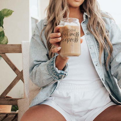 Hot Mess 17oz travel mug Gia Roma with official hot mess express text in hand on Tampa Home & Garden Store