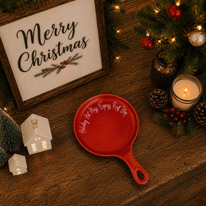 Holiday Hot Mess Express Rest Stop red spoon rest on wood table with Christmas decor on Tampa Home & Garden Store