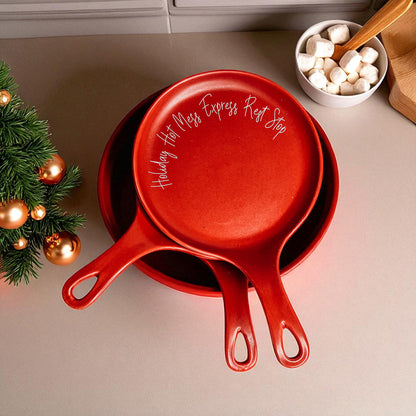 Holiday Hot Mess Stop two red spoon rests by Gia Roma, stacked in a festive kitchen scene on Tampa Home & Garden Store