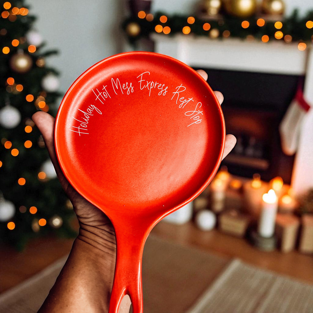 Gia Roma Holiday Hot Mess Stop spoon rest, red round ceramic kitchen accessory on Tampa Home & Garden Store