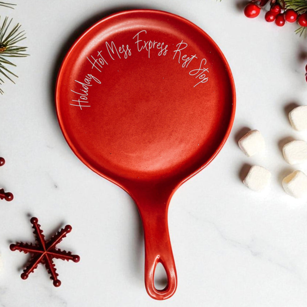Holiday Hot Mess Express Rest Stop spoon rest, red round with long handle, Gia Roma on Tampa Home & Garden Store