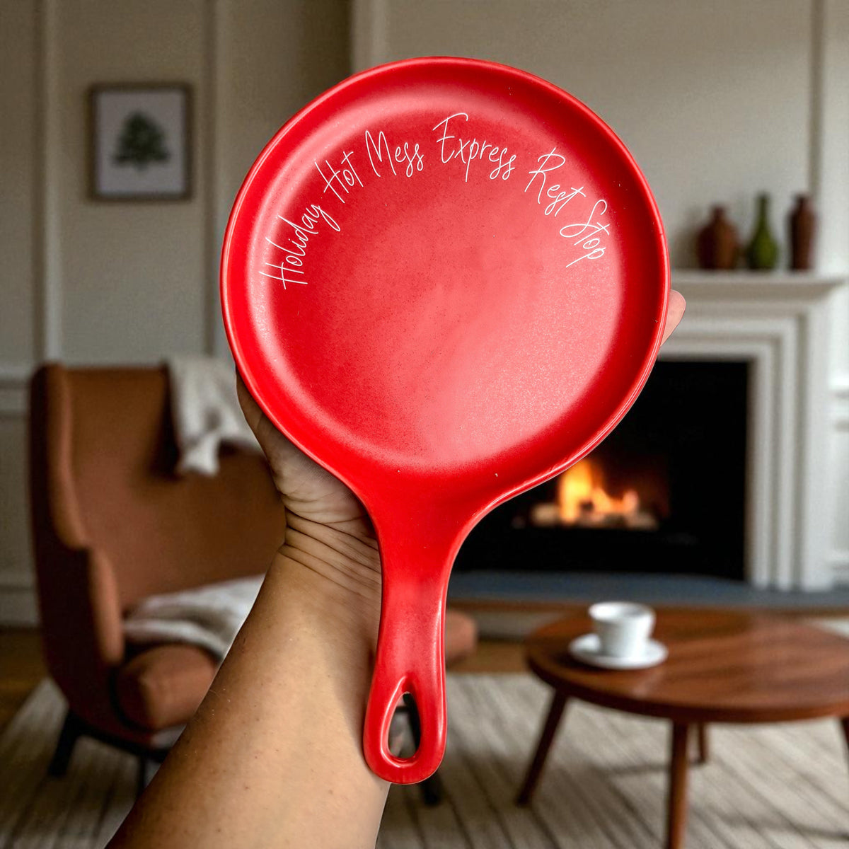 Gia Roma Holiday Hot Mess Express Rest Stop spoon rest, bright red round with handle on Tampa Home & Garden Store