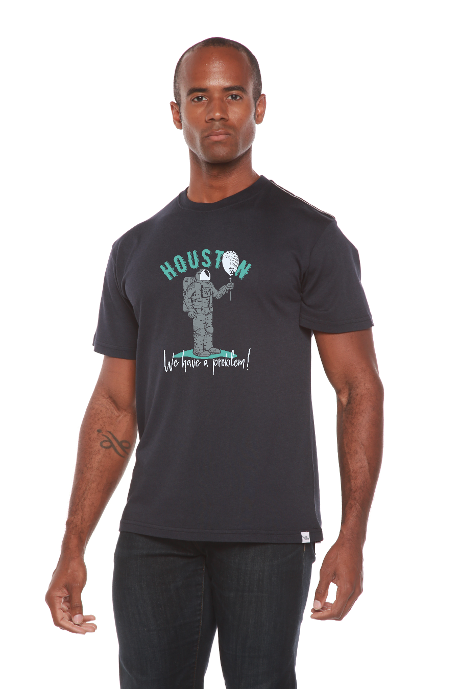 Houston bamboo viscose/organic cotton tee with teal HOUSTON and astronaut by Spun Bamboo on Tampa Home & Garden Store